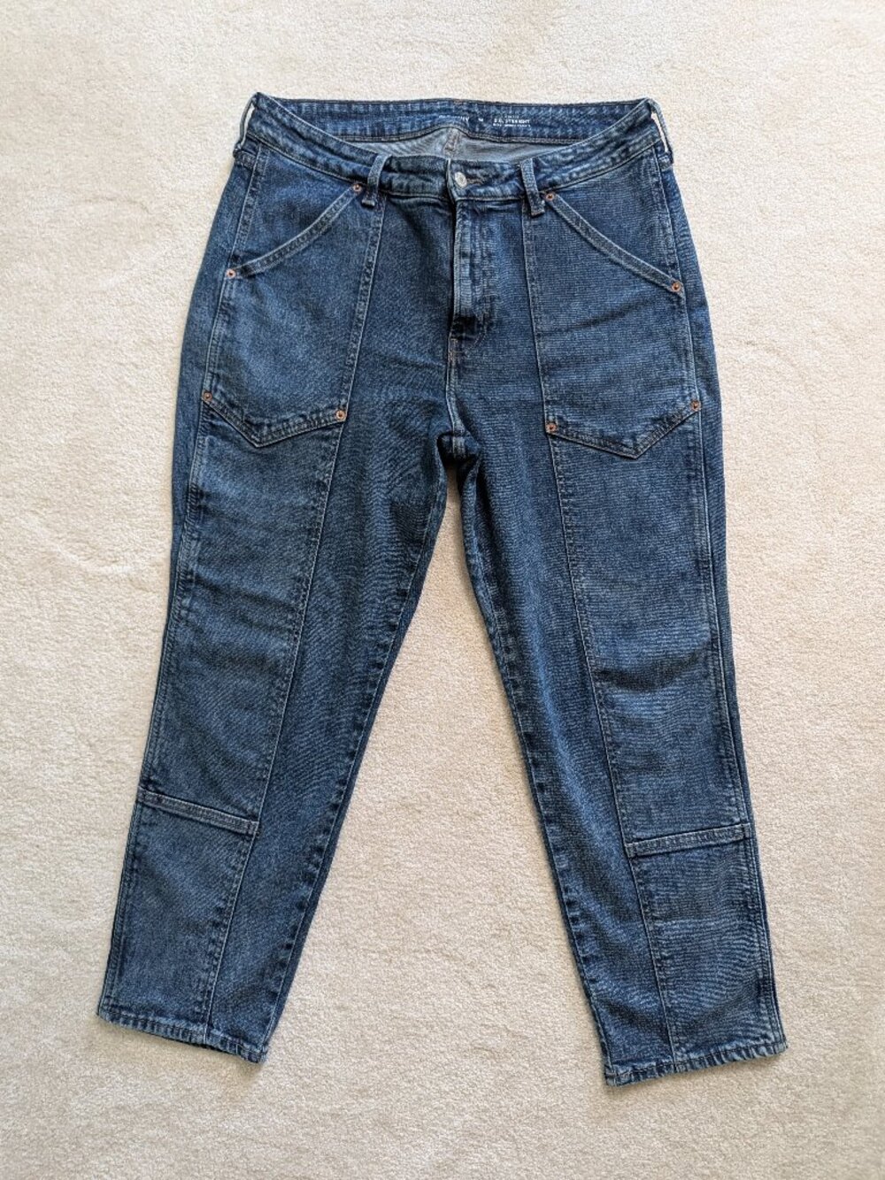 Old Navy OG Straight Utility Jeans High Rise Seam Front Blue Wash Size 14 x 26